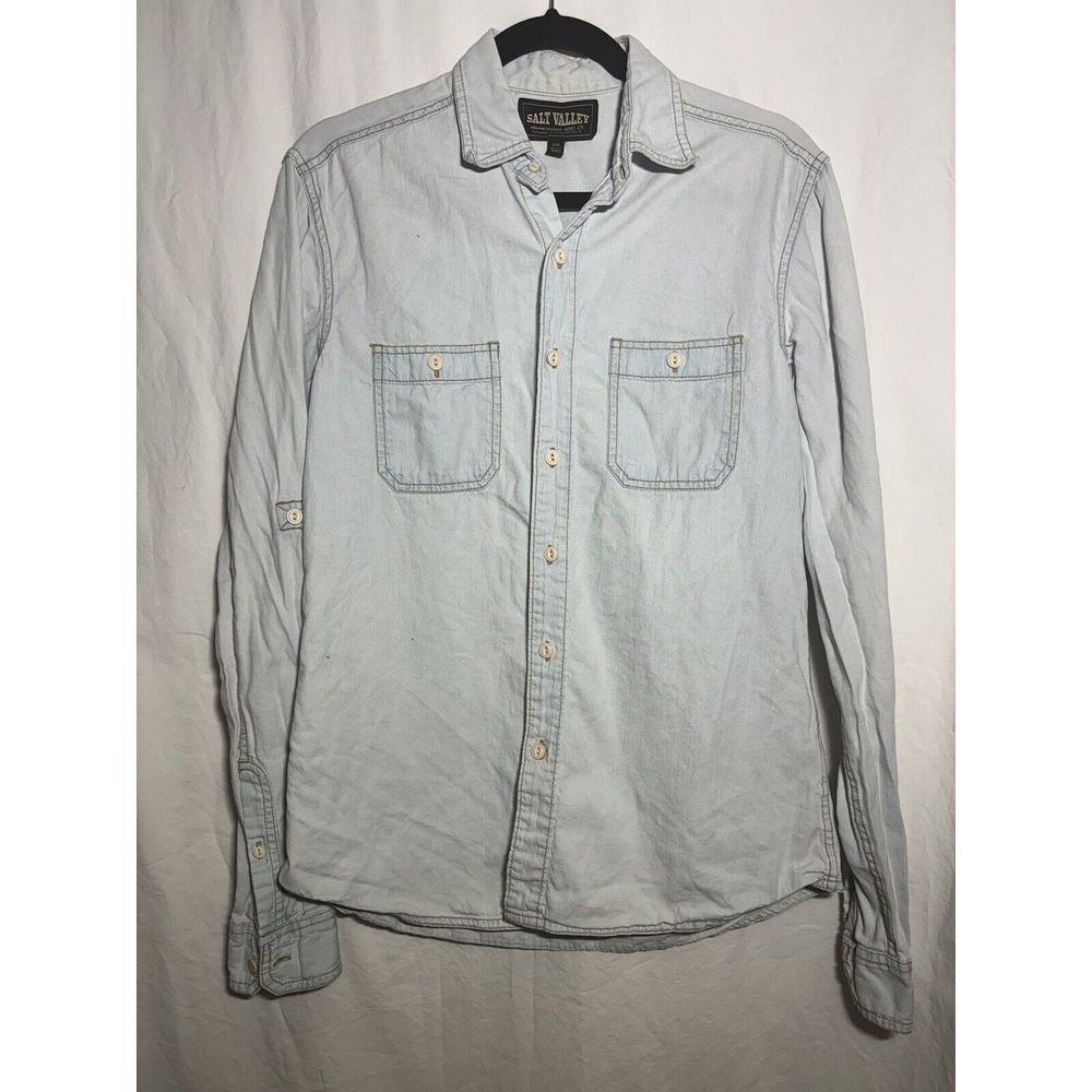 Salt Valley Western Men's Sz S Blue Cotton Button Up Jean‎ Shirt T4